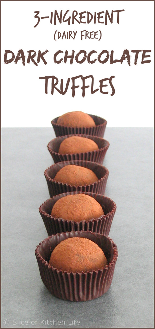 3-Ingredient Dark Chocolate Truffles Recipe - Dairy free, intensely rich chocolate truffles | sliceofkitchenlife.com