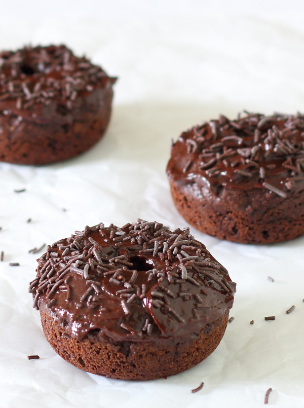 Baked Chocolate Doughnuts Recipe - Soft and fluffy and thickly frosted with a rich mocha ganache, they make getting out of bed worthwhile!