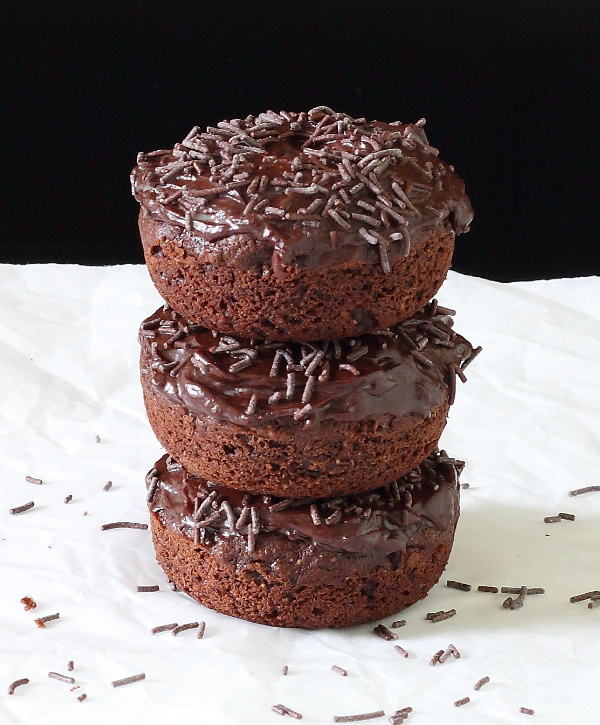 Baked Chocolate Doughnuts Recipe - Soft and fluffy and thickly frosted with a rich mocha ganache, they make getting out of bed worthwhile! | sliceofkitchenlife.com