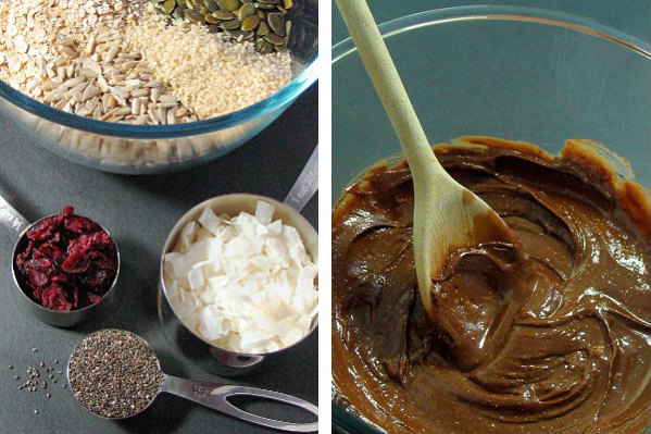 Cranberry coconut granola bars - oats, seeds, cranberries, coconut, honey, cashew butter and just a little dark chocolate!