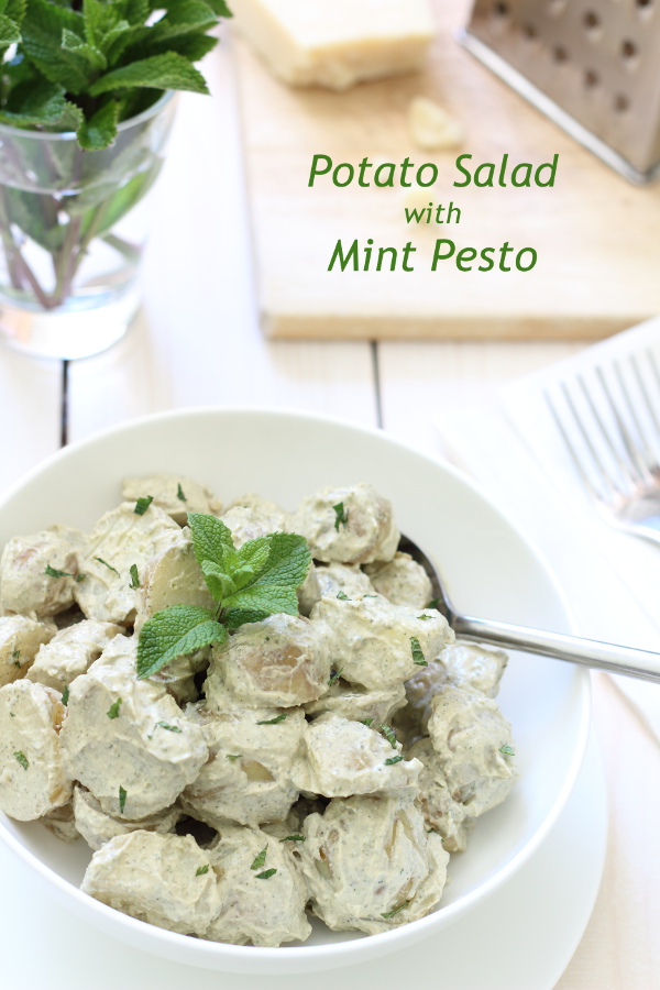 Potato Salad with Mint Pesto Recipe - A fresh twist on a classic summer side dish (no mayo!) | sliceofkitchenlife.com