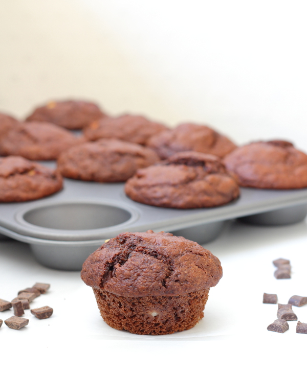 Triple Chocolate Muffins Recipe - Soft, fluffy and tender, lightly sweetened, and stuffed full of chocolate chunks!